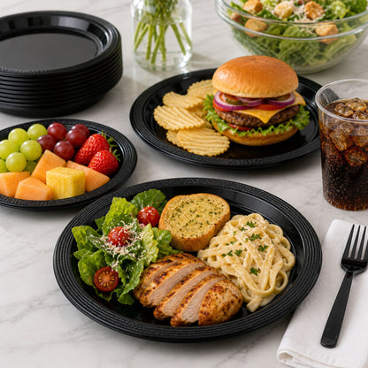 10" & 7" Black Disposable Plastic Plates Combo Set Disposable Plates Hanna K Signature