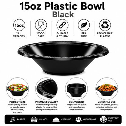 15oz Plastic Bowl Black ( 6-Pack) Bowls Hanna K Signature