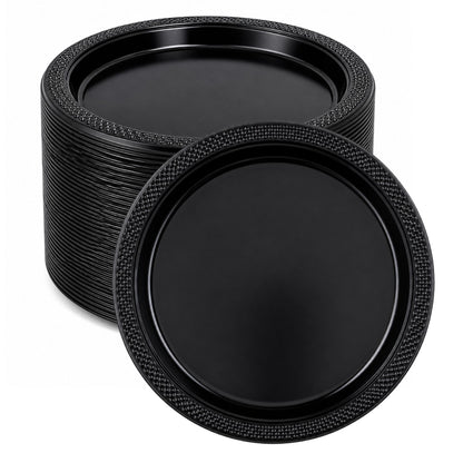 *BUY BULK* 9" Black Plastic Plate Disposable Disposable Plates Hanna K Signature