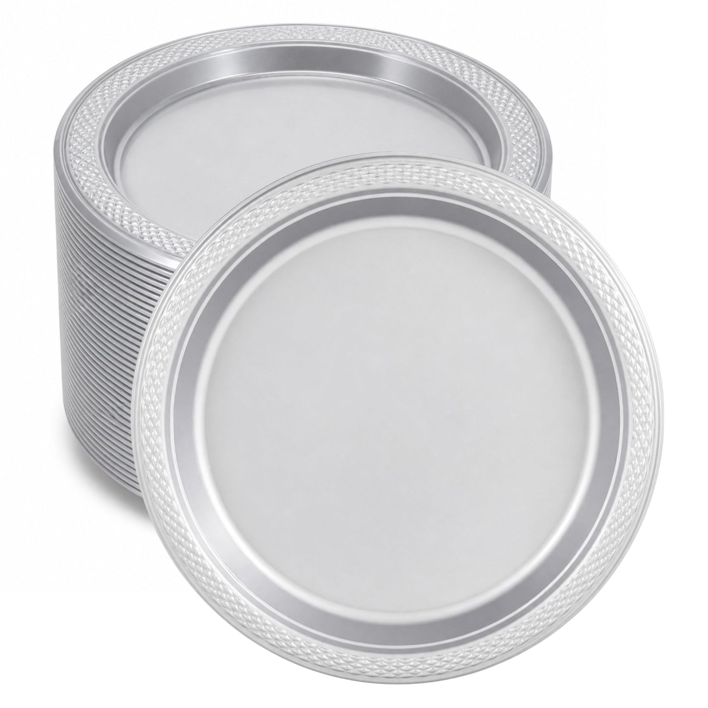 *BUY BULK* 10" Silver Plate Disposable Plastic Disposable Plates Hanna K