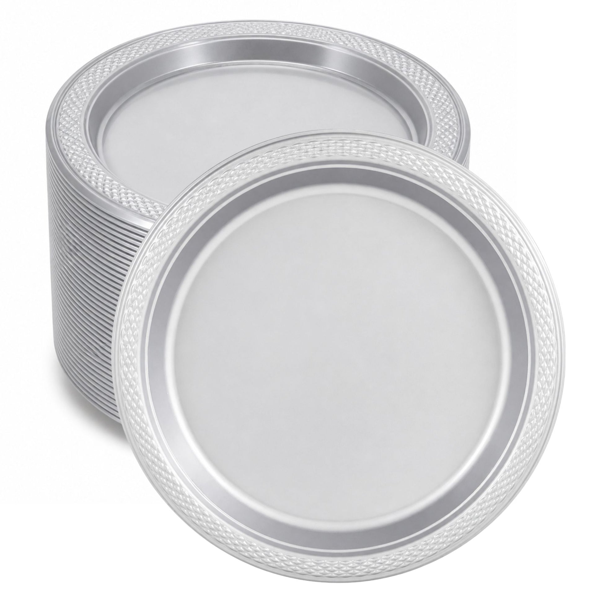 *BUY BULK* 10" Silver Plate Disposable Plastic Disposable Plates Hanna K
