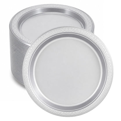 *BUY BULK* 10" Silver Plate Disposable Plastic Disposable Plates Hanna K