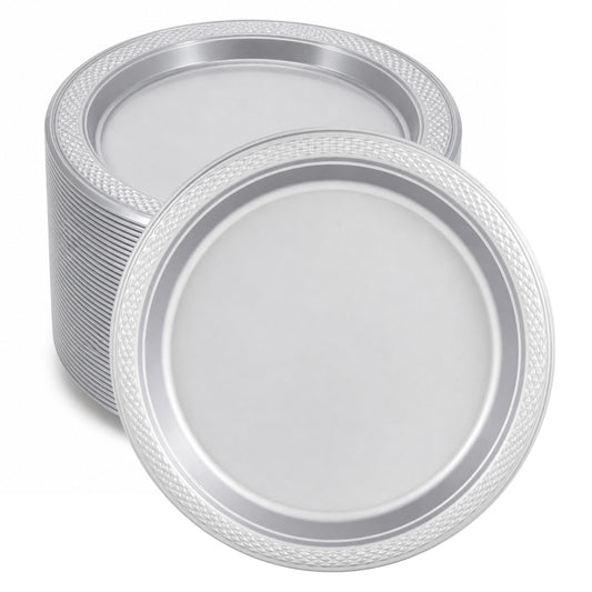 *BUY BULK* 10" Silver Plate Disposable Plastic Disposable Plates Hanna K