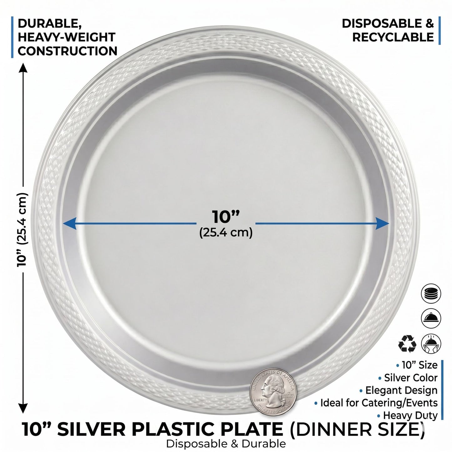 10" & 7" Silver Disposable Plastic Plates Combo Set Disposable Plates Hanna K Signature