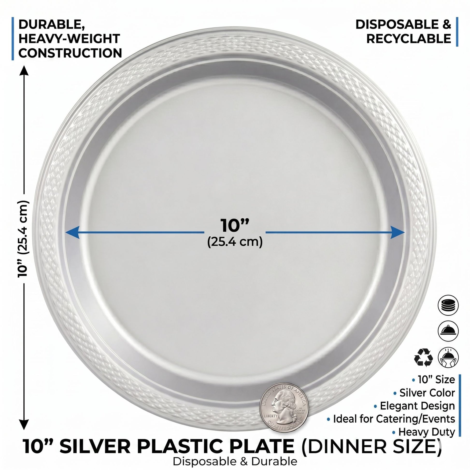 10" & 7" Silver Disposable Plastic Plates Combo Set Disposable Plates Hanna K Signature
