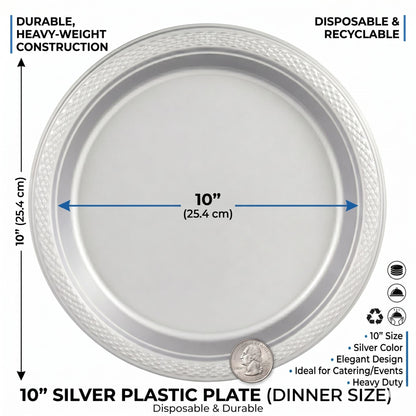 10" & 7" Silver Disposable Plastic Plates Combo Set Disposable Plates Hanna K Signature
