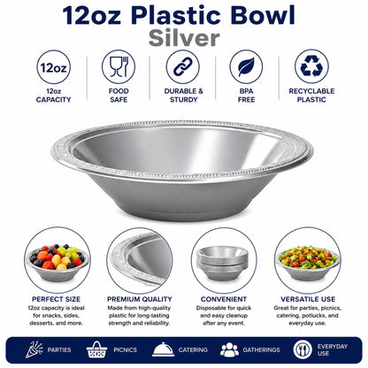 12oz Silver Plastic Bowl Disposable Party Serving Bowls Bowls Hanna K