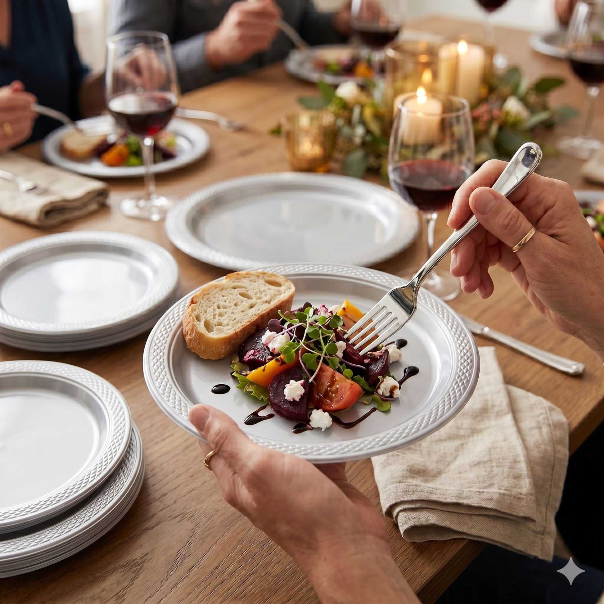 10" & 7" Silver Disposable Plastic Plates Combo Set Disposable Plates Hanna K Signature