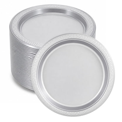*BUY BULK* 9" Silver Plate Disposable Plastic Disposable Plates Hanna K