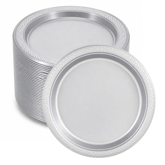 *BUY BULK* 9" Silver Plate Disposable Plastic Disposable Plates Hanna K