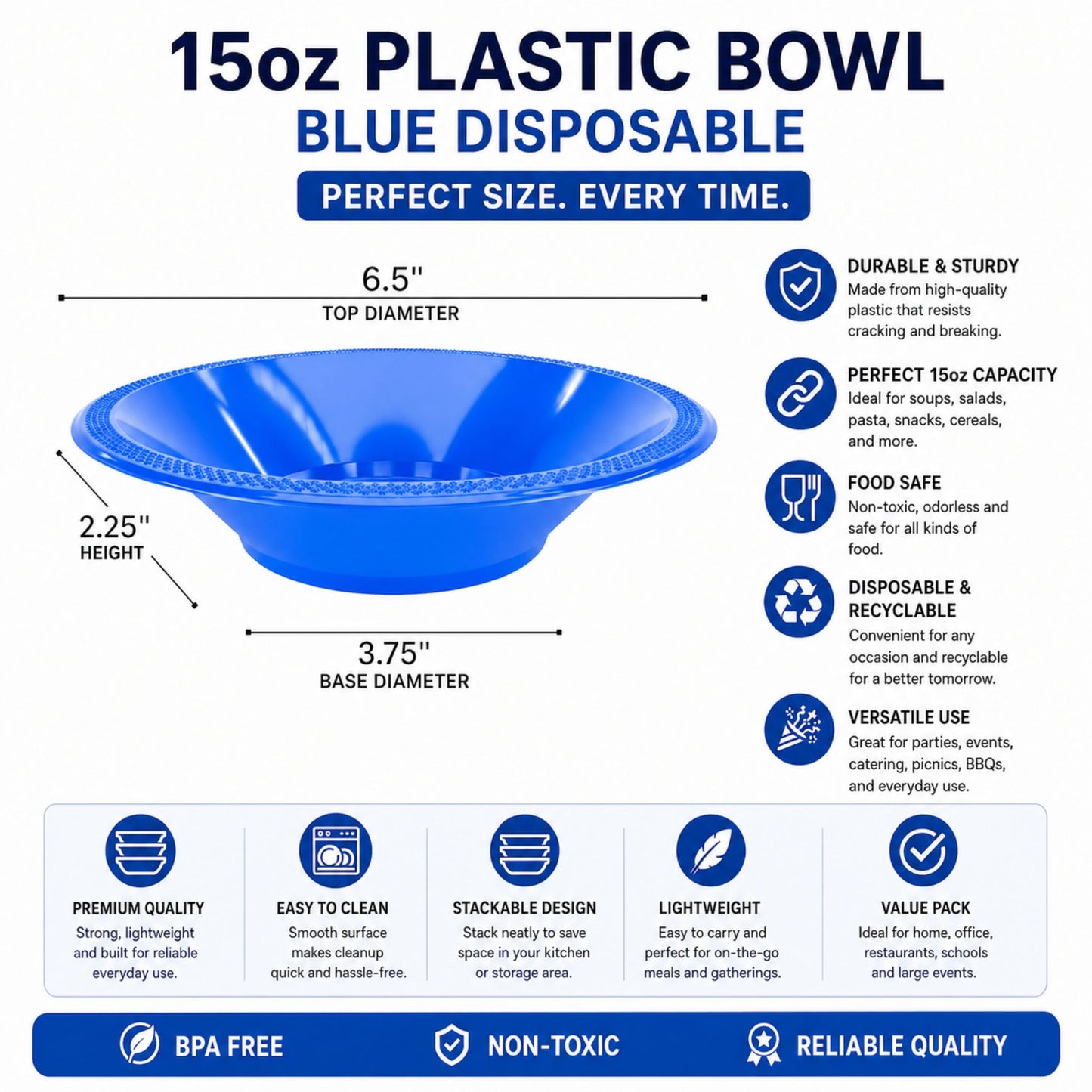 15 oz Plastic Bowl Blue Disposable Bowls Hanna K