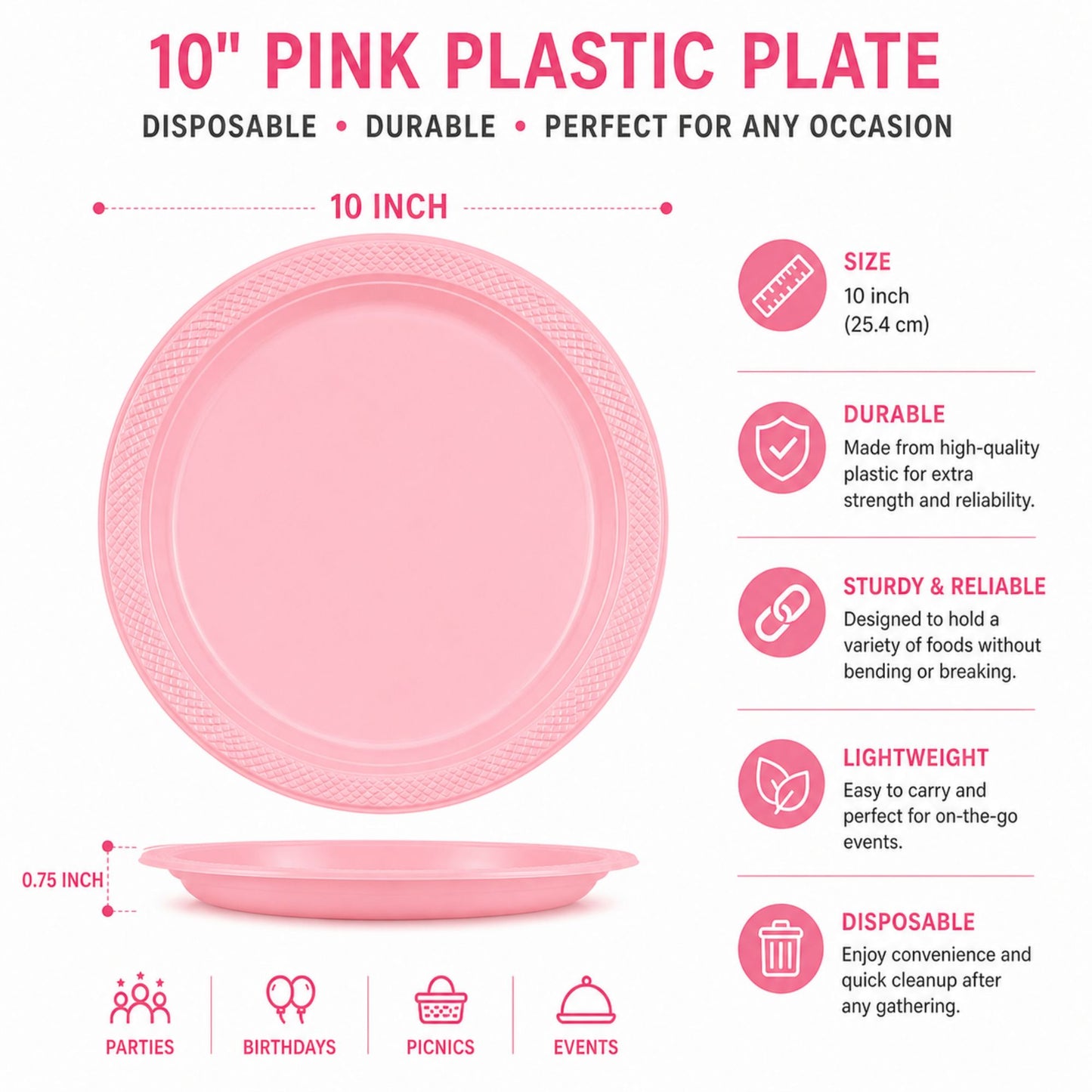 10" & 7" Pink Disposable Plastic Plates Combo Set Disposable Plates Hanna K Signature