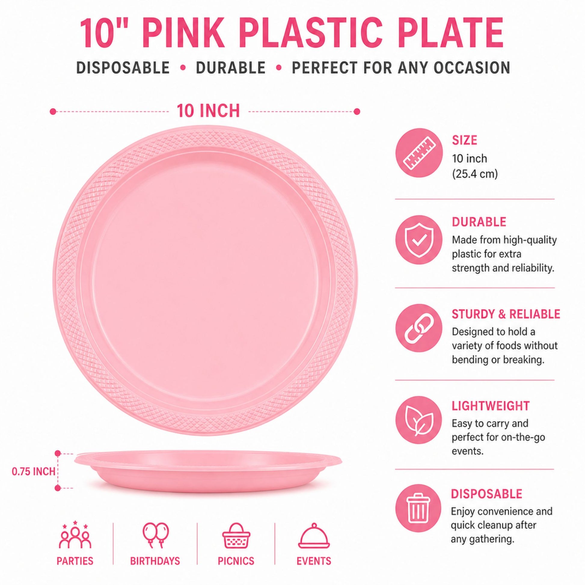 10" & 7" Pink Disposable Plastic Plates Combo Set Disposable Plates Hanna K Signature