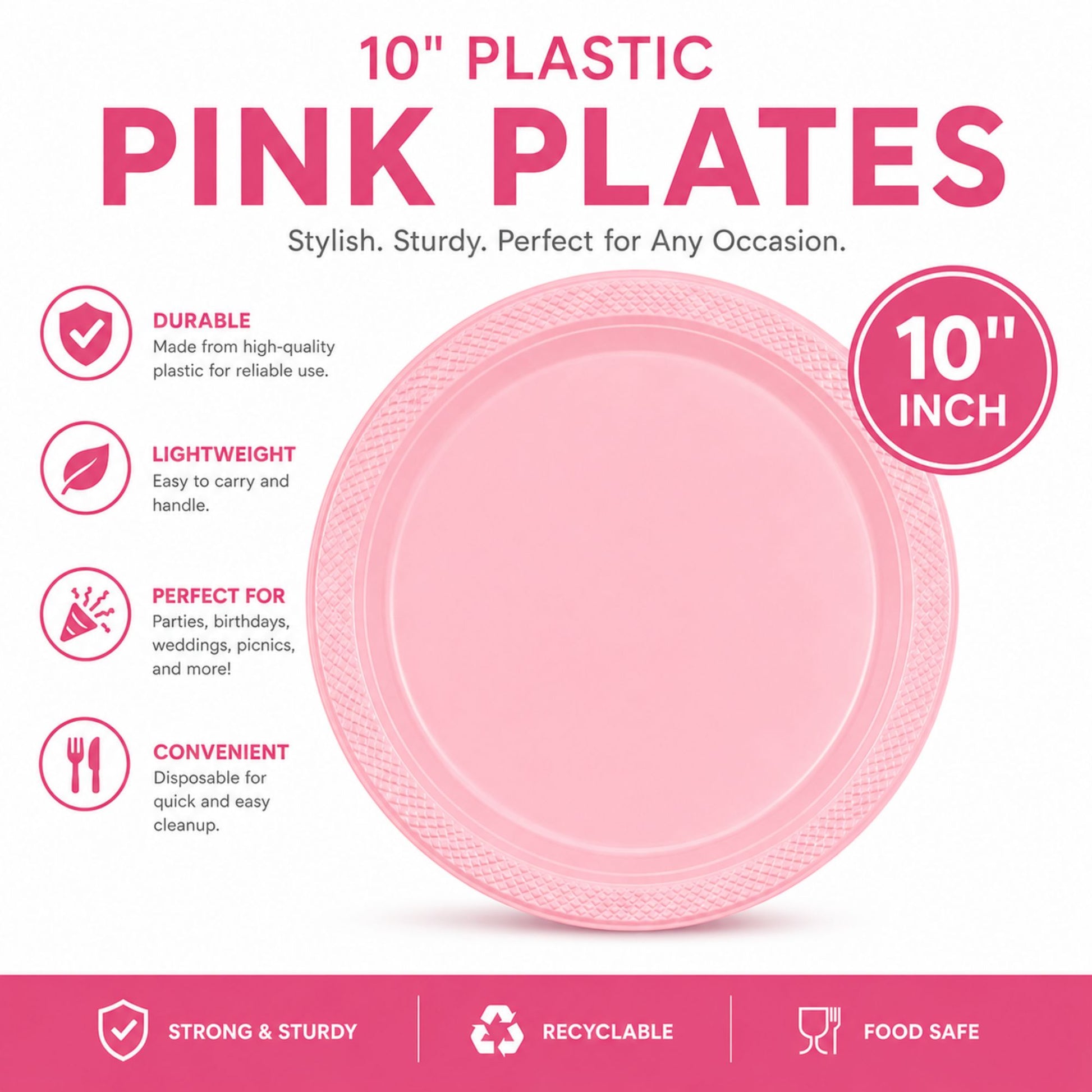*BUY BULK* 10" Plastic Pink Plates Disposable Plates Hanna K