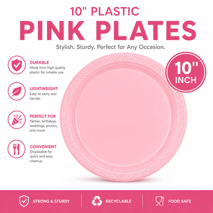 *BUY BULK* 10" Plastic Pink Plates Disposable Plates Hanna K
