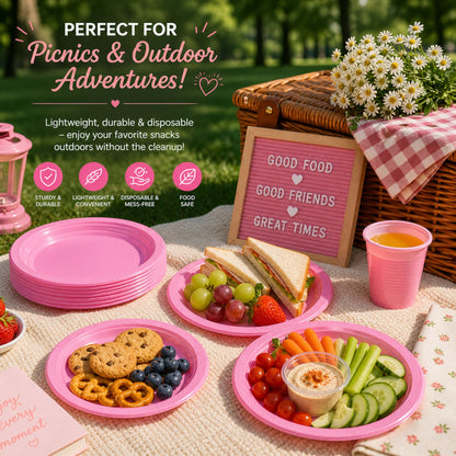 10" & 7" Pink Disposable Plastic Plates Combo Set Disposable Plates Hanna K Signature