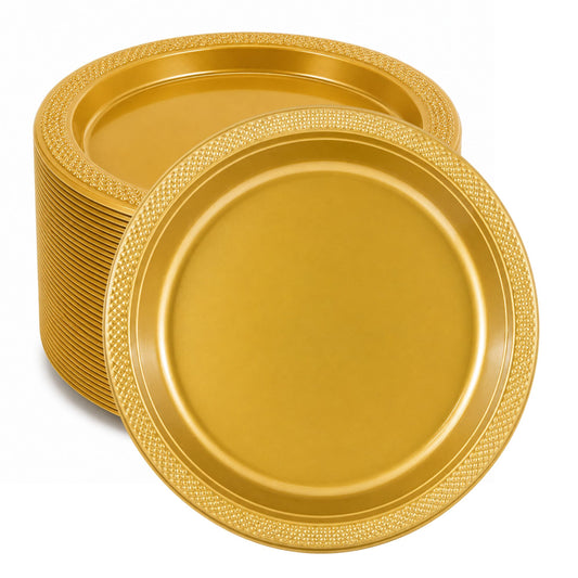 *BUY BULK* 10" Gold Plate Disposable Plastic Disposable Plates Hanna K Signature