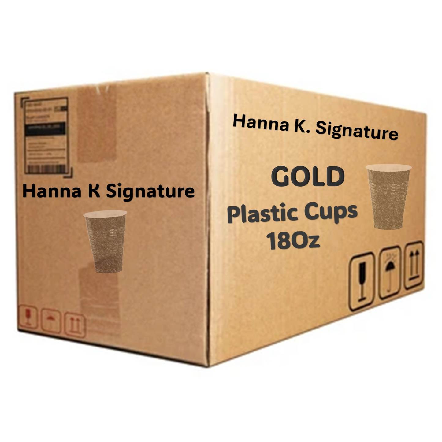 *WHOLESALE* Hanna K. Signature Plastic Cups Gold 18 oz : 600CT Cups Hanna K Signature