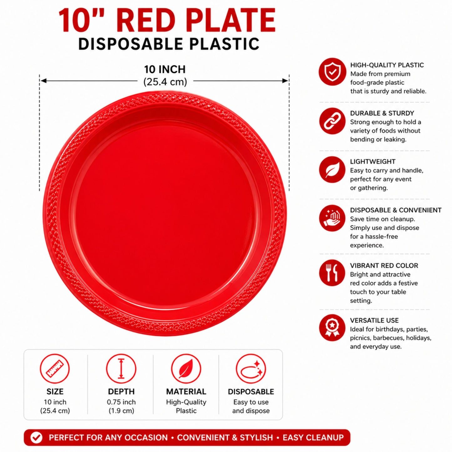 *BUY BULK* 10" Red Plate Disposable Plastic Disposable Plates Hanna K