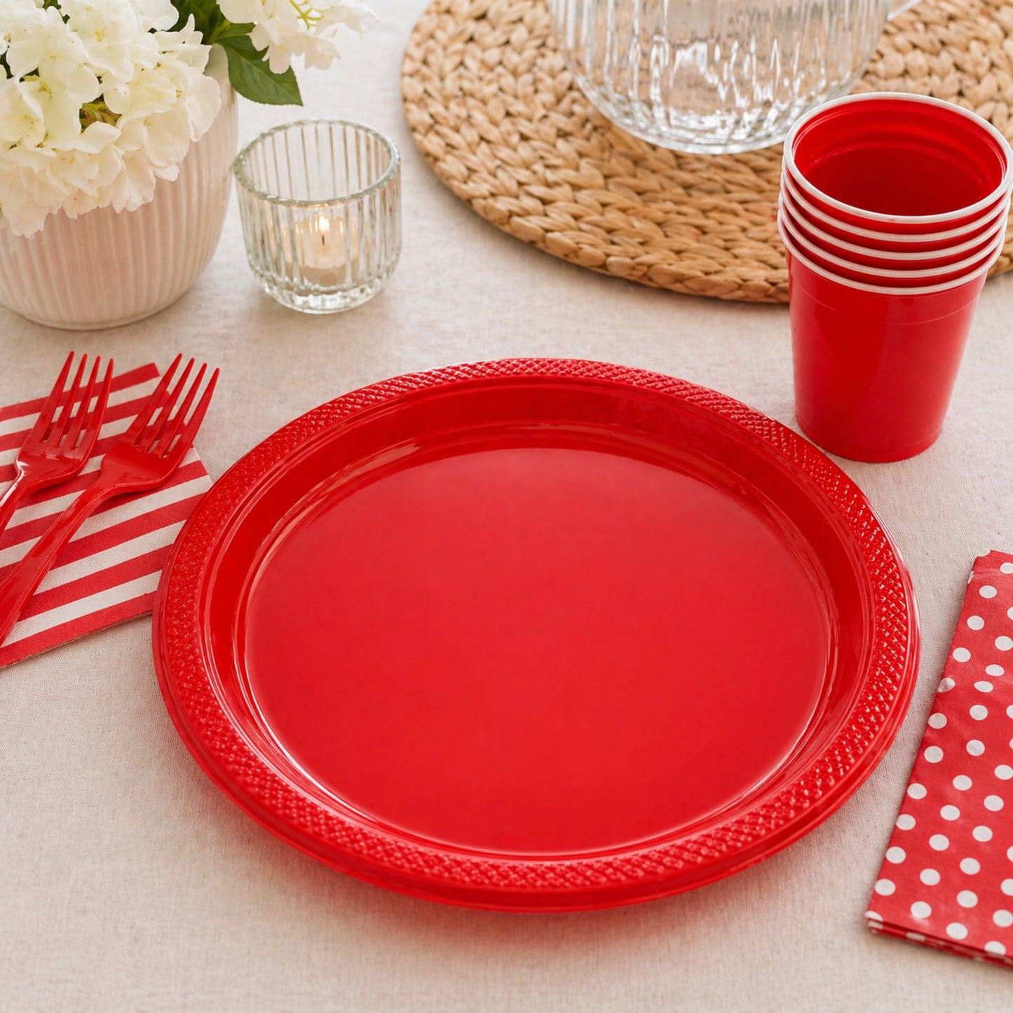 *BUY BULK* 10" Red Plate Disposable Plastic Disposable Plates Hanna K