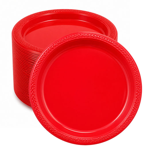 *BUY BULK* 10" Red Plate Disposable Plastic Disposable Plates Hanna K