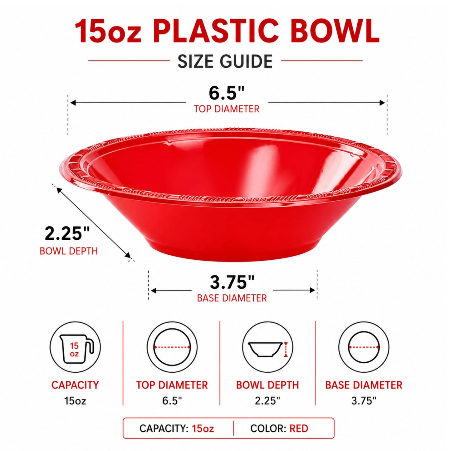 15oz Plastic Bowl Red - BPA-free plastic Bowls Hanna K