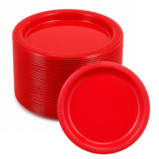 *BUY BULK* 7" Plates Red Disposable Plastic Disposable Plates Hanna K