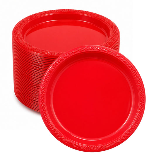 *BUY BULK* 9" Plates Red Disposable Plastic Disposable Plates Hanna K