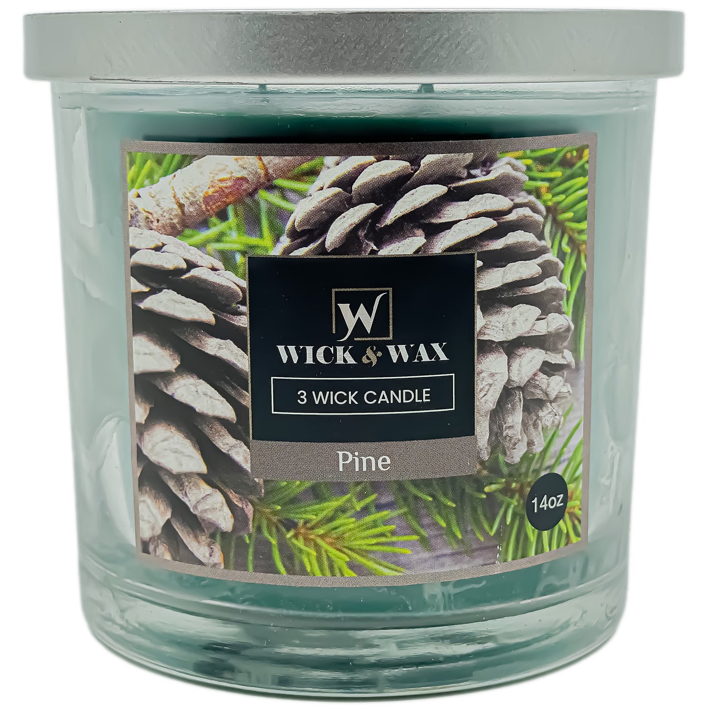 Pine Scented Jar Candle (3-wick) - 14oz.  WICK & WAX   