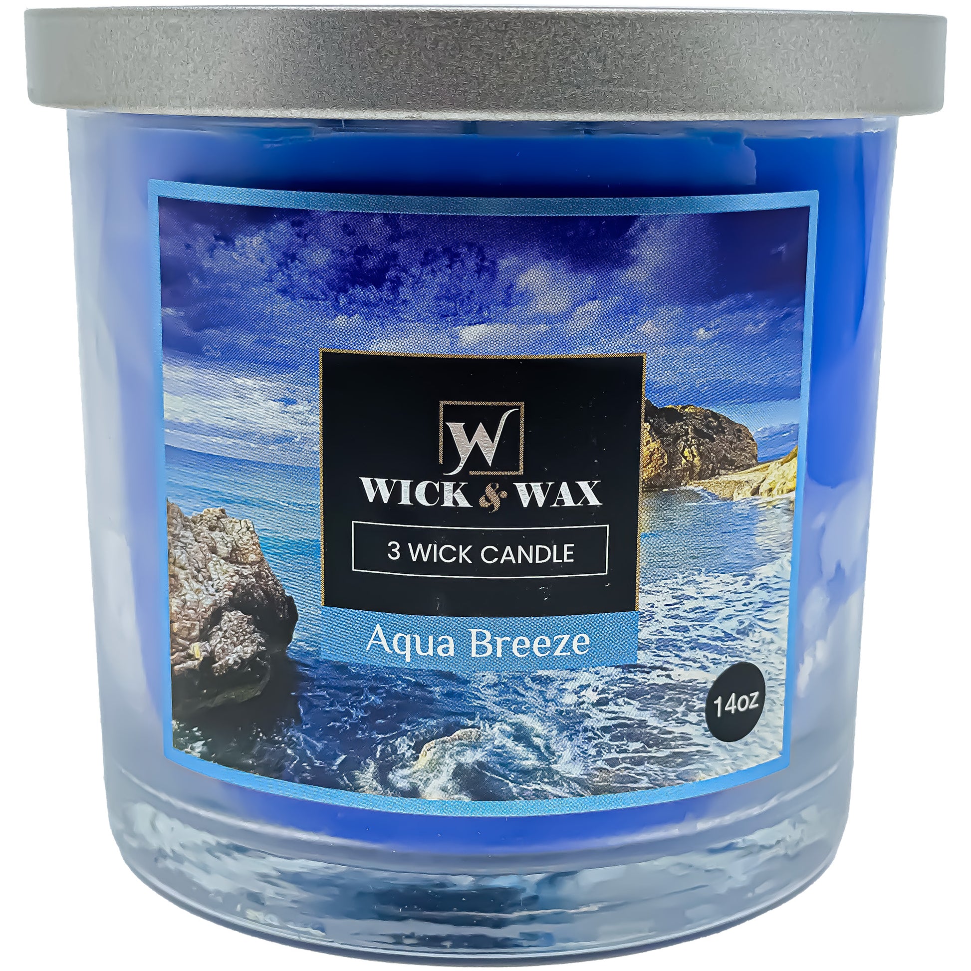 Aqua Breeze Scented Jar Candle (3-wick) - 14oz.  WICK & WAX   