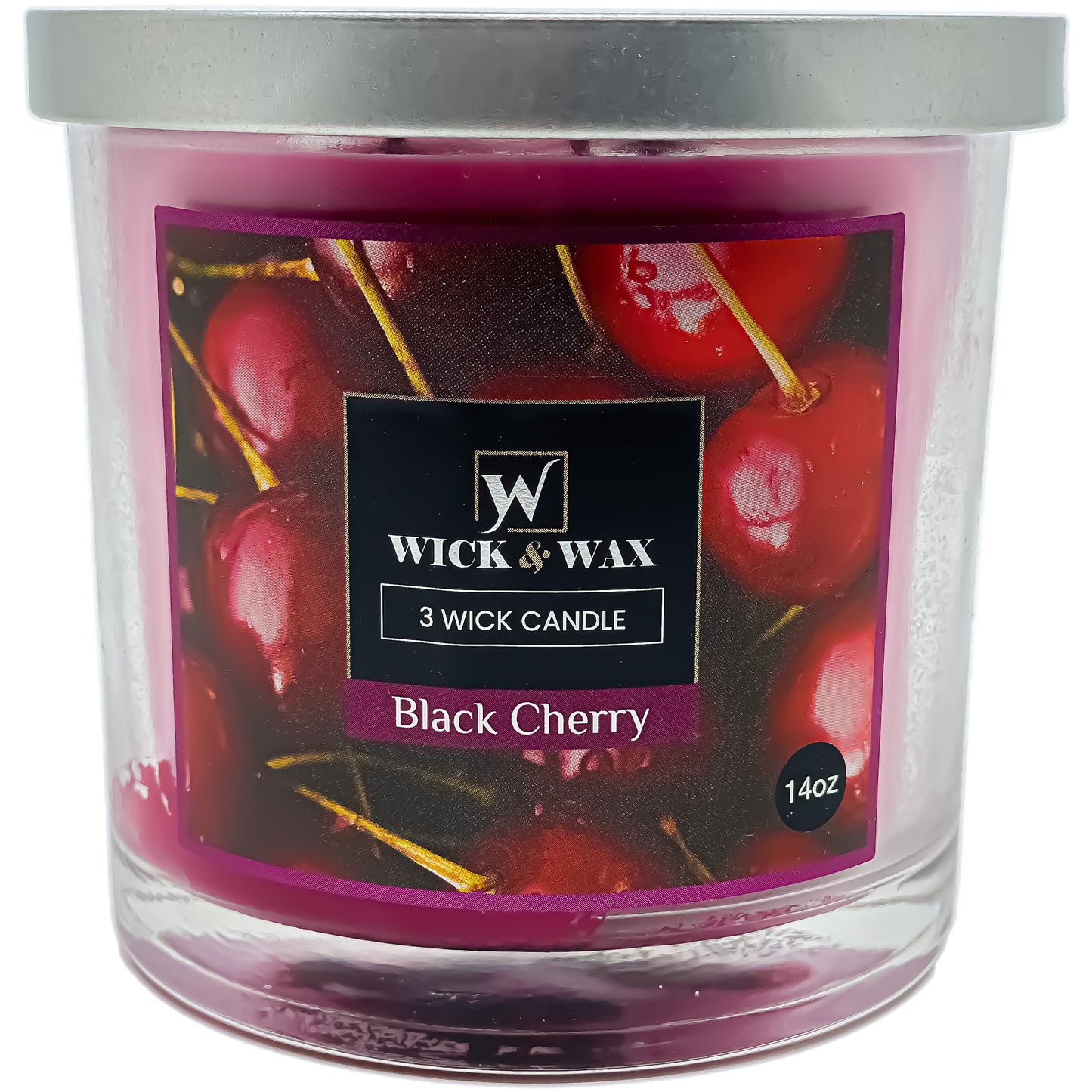 Black Cherry Scented Jar Candle (3-wick) - 14oz.  WICK & WAX   