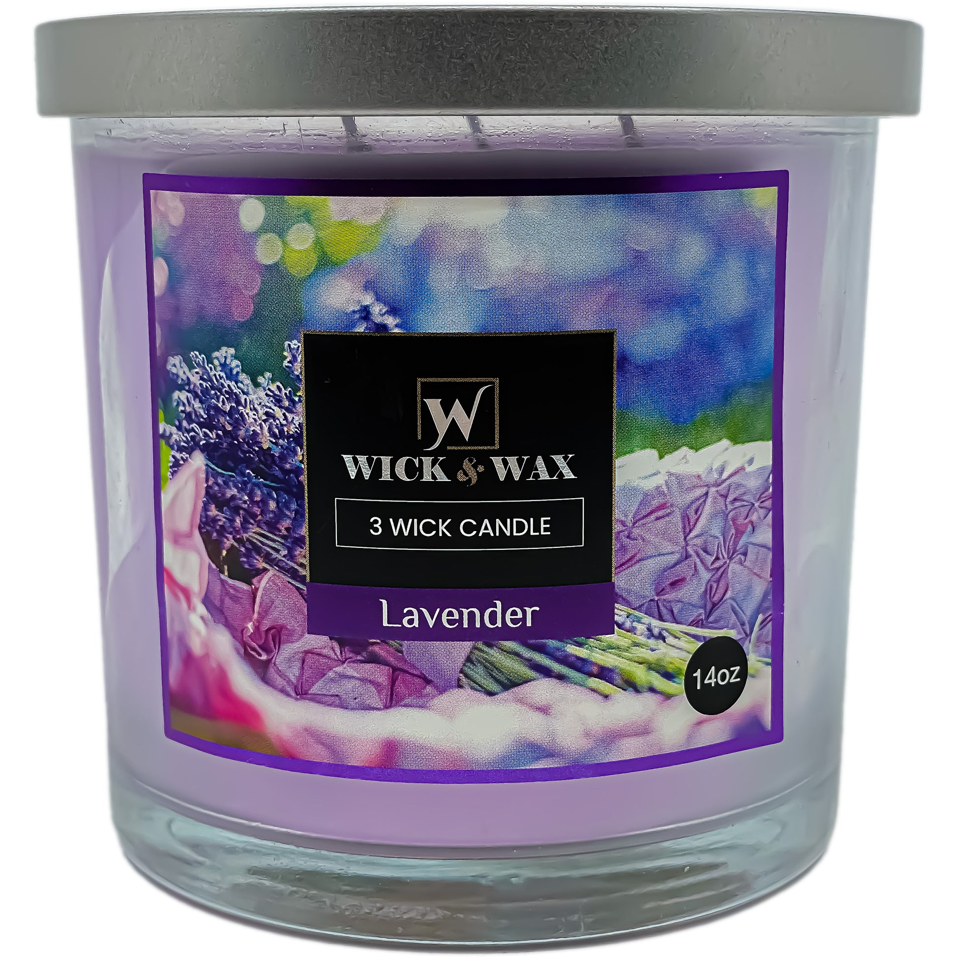 Lavender Scented Jar Candle (3-wick) - 14oz.  WICK & WAX   