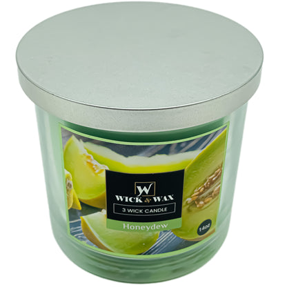 Honeydew Scented Jar Candle (3-wick) - 14oz.  WICK & WAX   