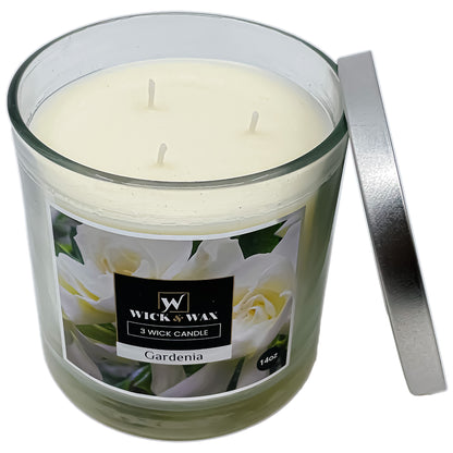 Gardenia Scented Jar Candle (3-wick) - 14oz.  WICK & WAX   