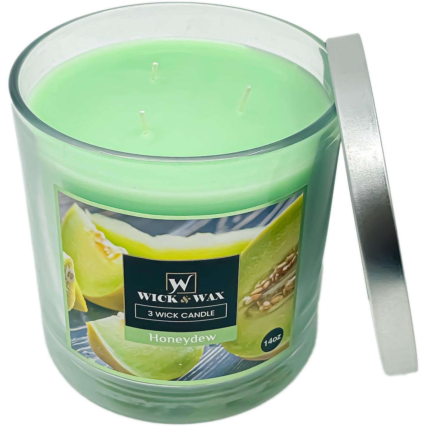 Honeydew Scented Jar Candle (3-wick) - 14oz.  WICK & WAX   