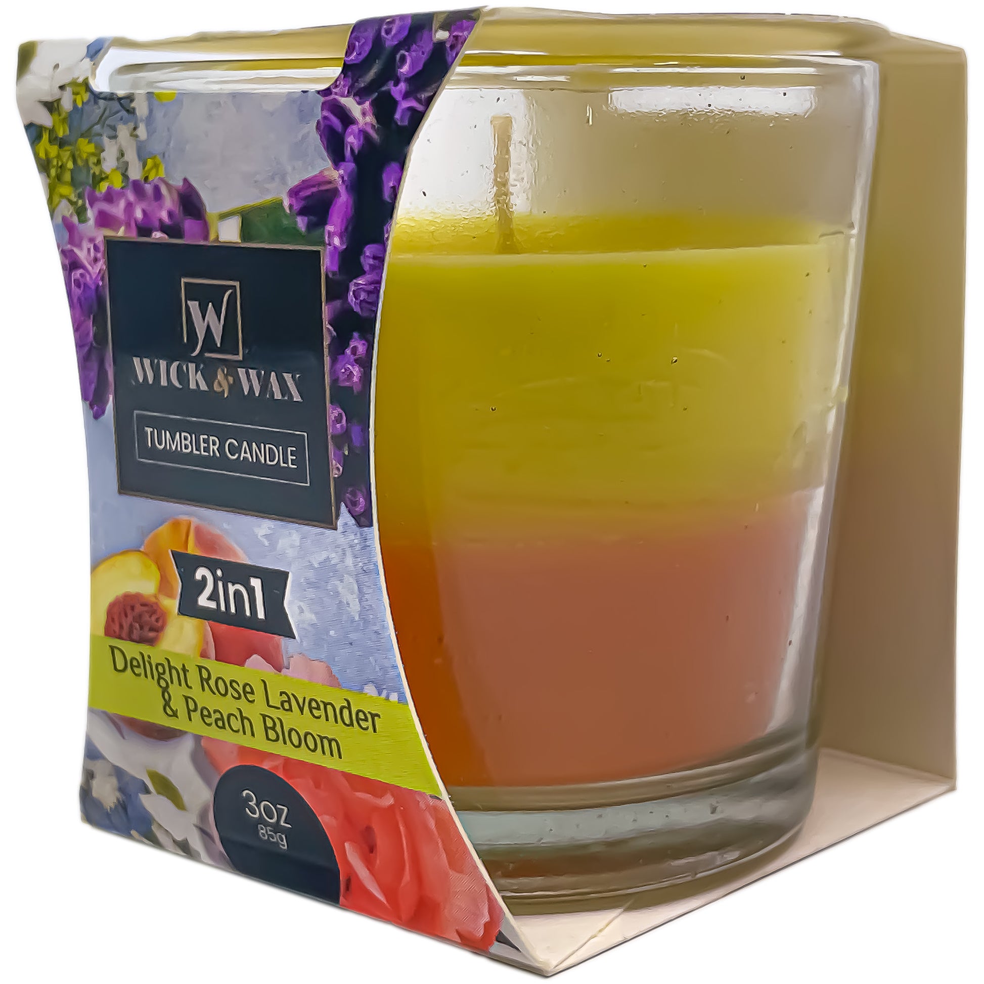 Rose Lavender Delight & Peach Blossom Double Scented Jar Candle - 3.5oz.  WICK & WAX   