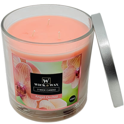 Angel Orchid Scented Jar Candle (3-wick) - 14oz.  WICK & WAX   