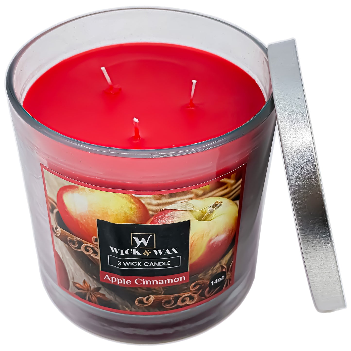 Apple Cinnamon Scented Jar Candle (3-wick) - 14oz.  WICK & WAX   