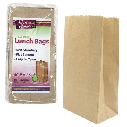 Package of Nicole Home Collection paper lunch bags with a single bag displayed.