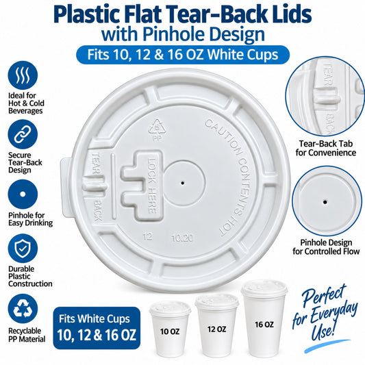 *WHOLESALE* Plastic Lids for 10/12/16oz. Poly-Paper Hot/Cold Cups 1000/Case Paper Cups VeZee