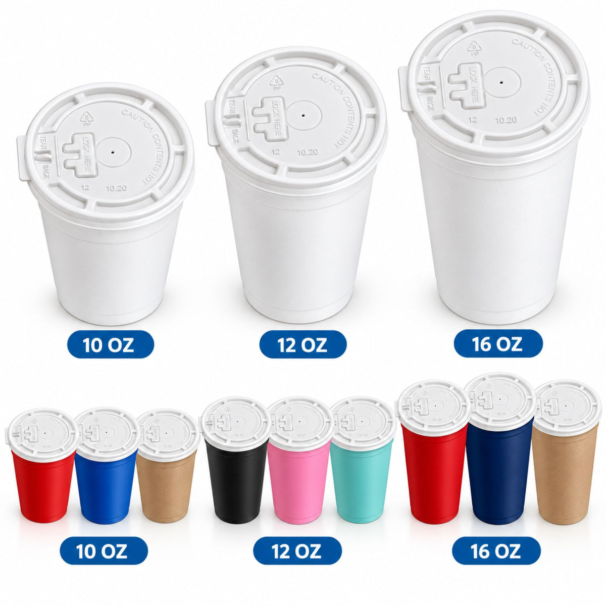 *WHOLESALE* Plastic Lids for 10/12/16oz. Poly-Paper Hot/Cold Cups 1000/Case Paper Cups VeZee