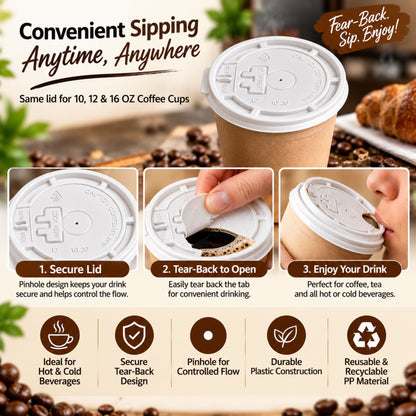 *WHOLESALE* Plastic Lids for 10/12/16oz. Poly-Paper Hot/Cold Cups 1000/Case Paper Cups VeZee
