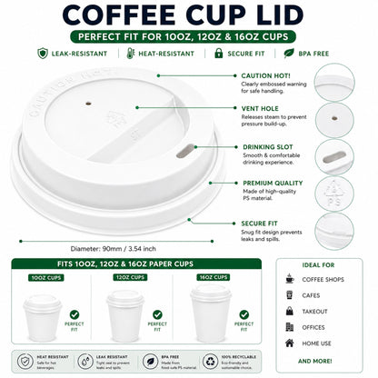 *BUY BULK* White Dome Lids for 10, 12, 16 oz Disposable Poly Paper Cups White Dome Lids VeZee