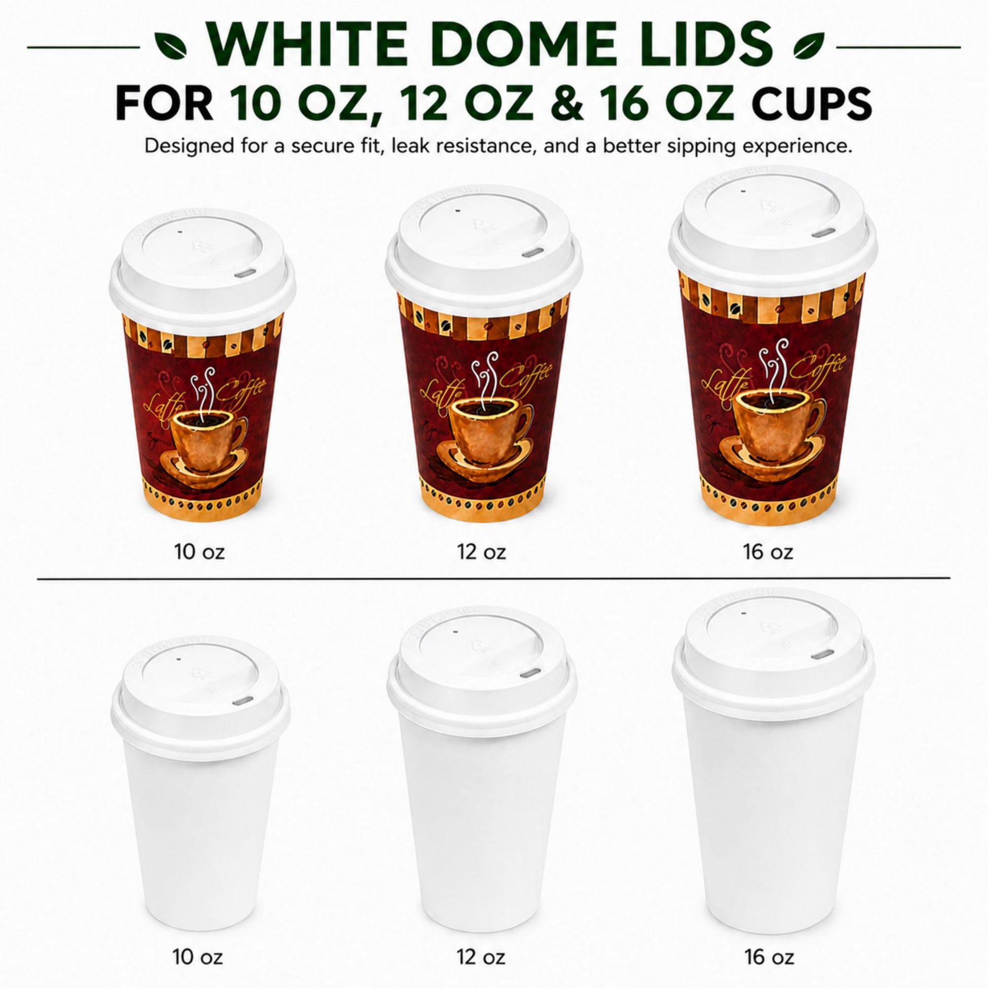 *BUY BULK* White Dome Lids for 10, 12, 16 oz Disposable Poly Paper Cups White Dome Lids VeZee