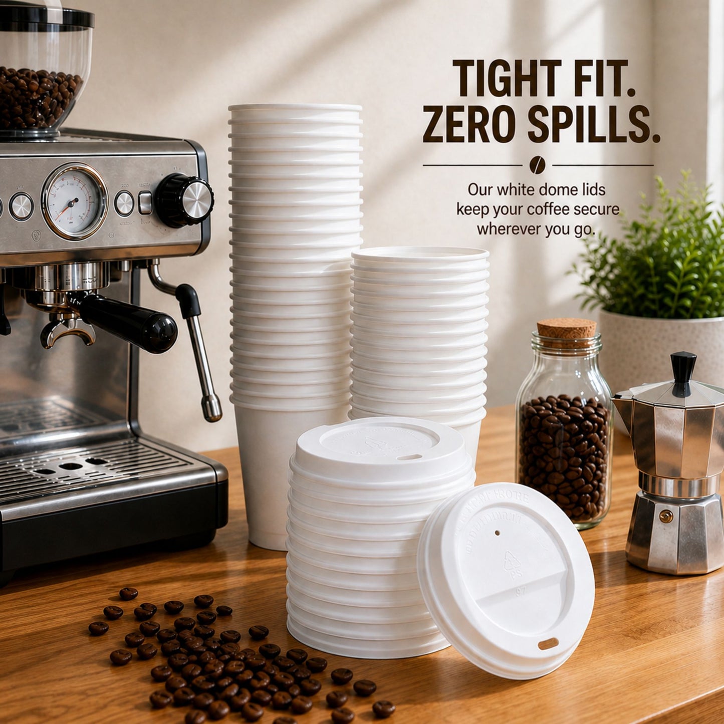 *WHOLESALE* White Dome Lids for 10, 12, 16 oz Disposable Poly Paper Cups 1000/ Case White Dome Lids VeZee