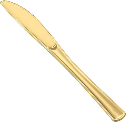 Cutlery Silverware Extra Heavyweight Disposable Flatware Knives Gold Tablesettings Lillian   