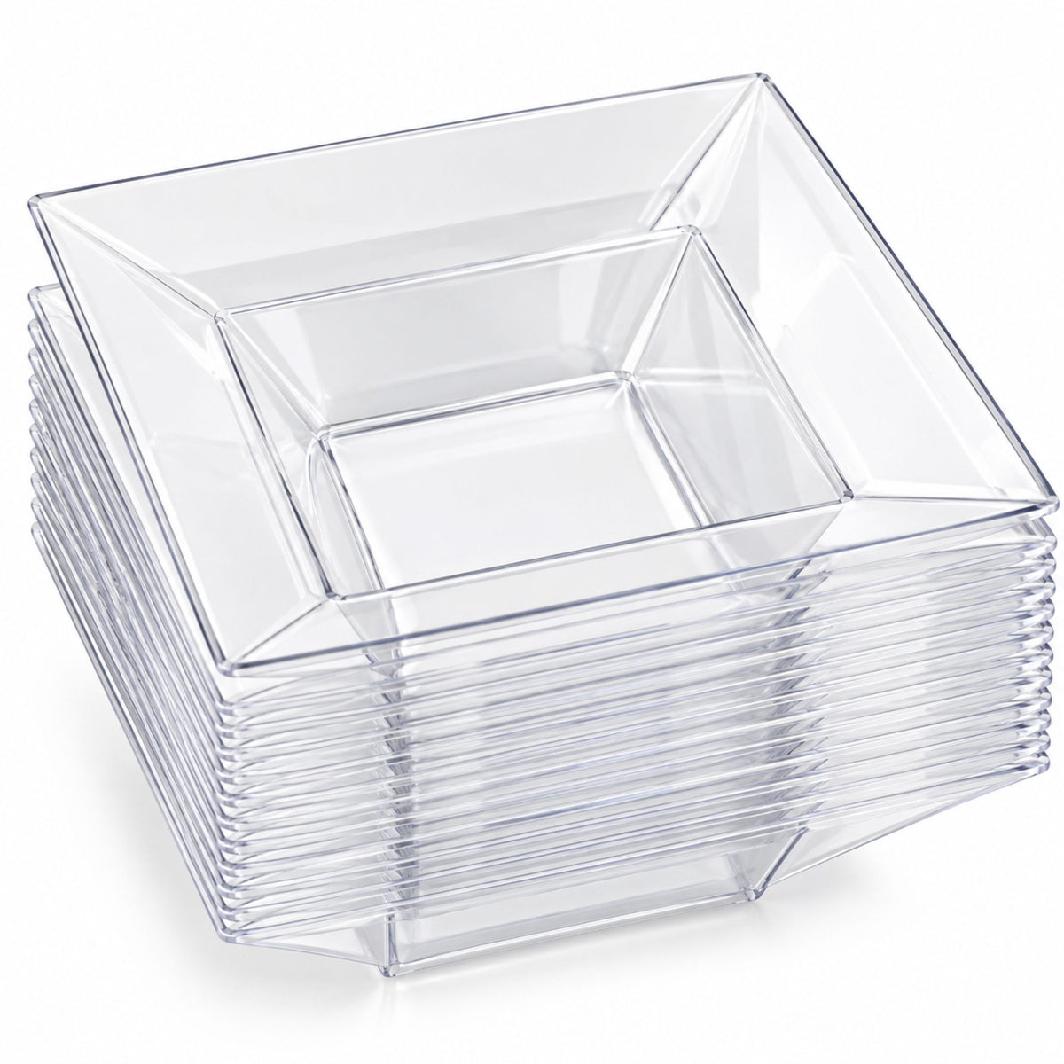 Lillian 12 oz Clear Square Plastic Dinner Bowls, Disposable Party & Catering Bowls, 10 Count Bowls Lillian