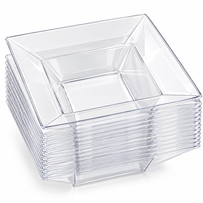 Lillian 12 oz Clear Square Plastic Dinner Bowls, Disposable Party & Catering Bowls, 10 Count Bowls Lillian