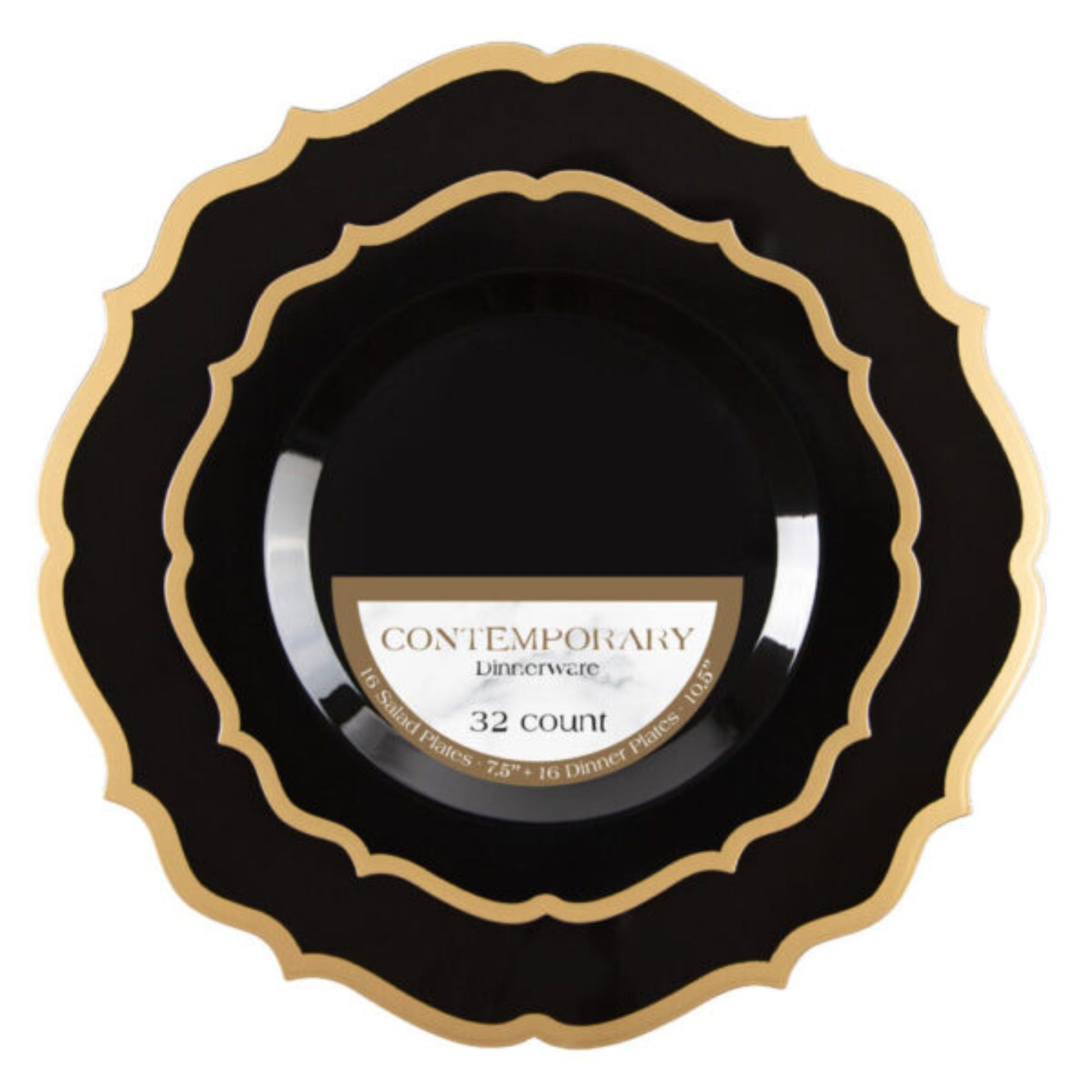 10"&7" Black & Gold Plastic Plates Combo Set: Contemporary Combo Disposable Plates SIMCA Collection