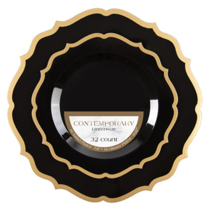 10"&7" Black & Gold Plastic Plates Combo Set: Contemporary Combo Disposable Plates SIMCA Collection